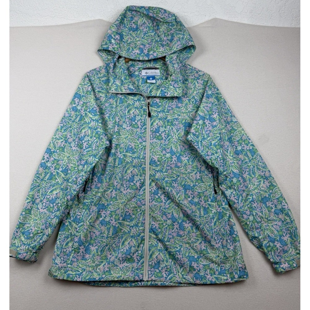 Columbia Hooded Windbreaker Rain Jacket Womens Size L Zip Pockets Lightweight